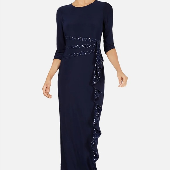 r & m richards cascading sequin-embellished dress Amazon.com: R&M Richards Women's Sequin Beaded Evening Gown with V-Neck & Godet Skirt, Contrast Lining for Wedding Guest, Cocktail Party : Clothing, Shoes & Jewelry